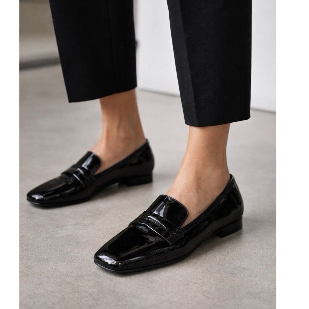 Khaite Carlisle Black Patent Leather Loafers Flat Shoes Size 39.5 US 9.5